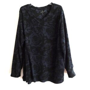 Cuddl Duds Fleece Pullover Lounge Top Women's Plus Size 2X Blue Black Thumbholes